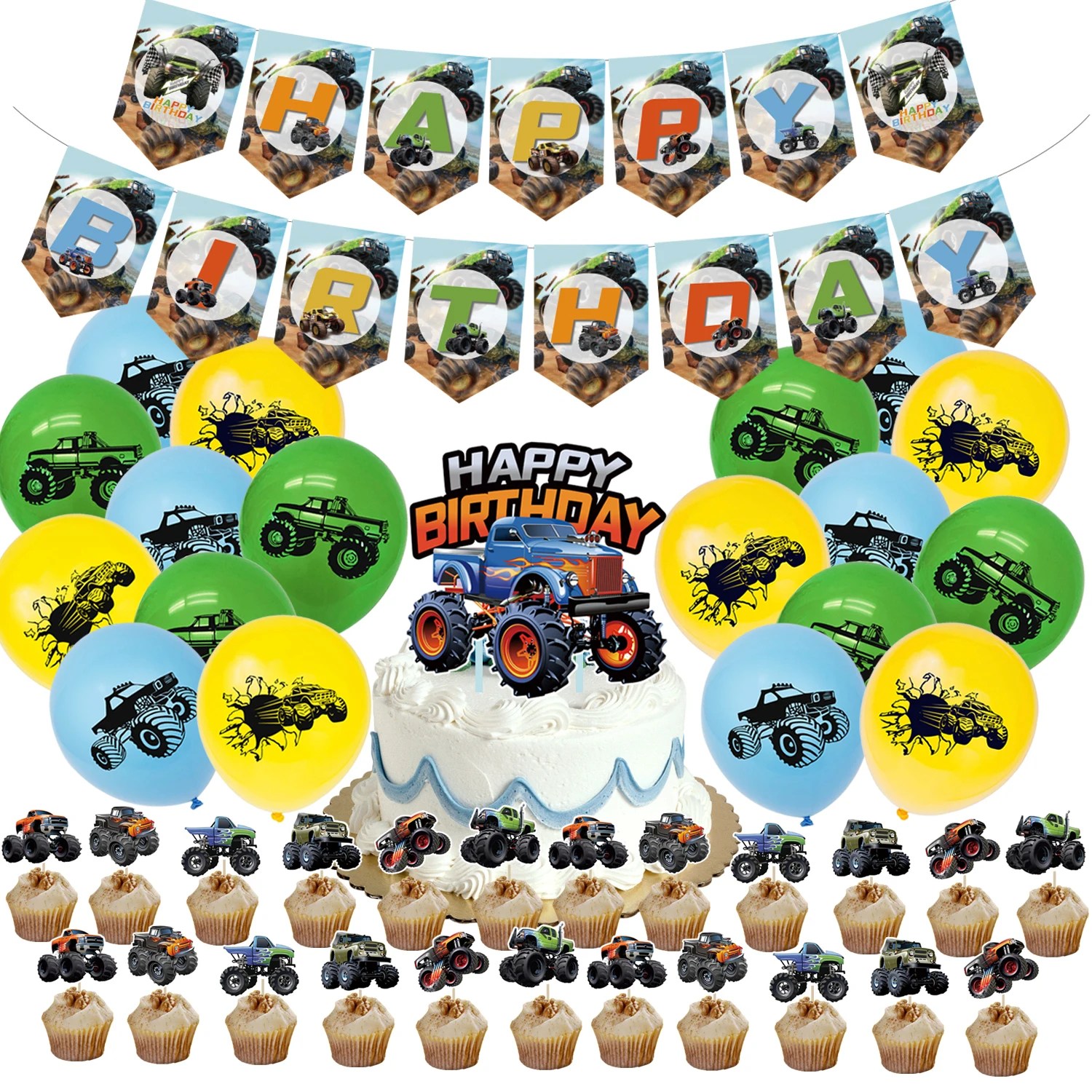 

Car Theme Birthday Party Favors Monster Truck XXL Party Supplies Paper Banner Cake Topper Balloons Boy Birthday Party Decor