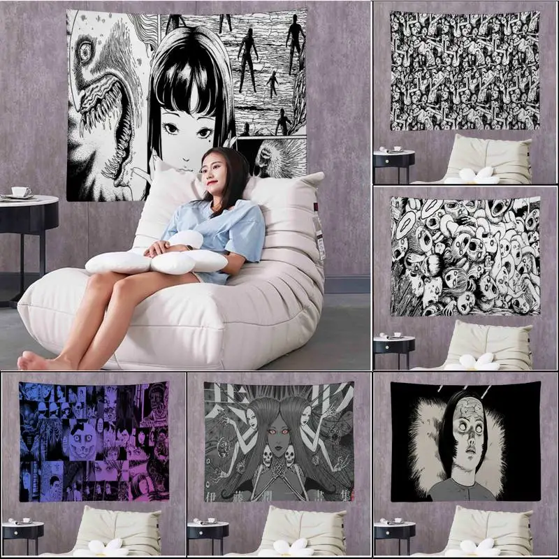 

Horror Manga Print Tapestry Art Printing Cheap Hippie Wall Hanging Bohemian Wall Tapestries