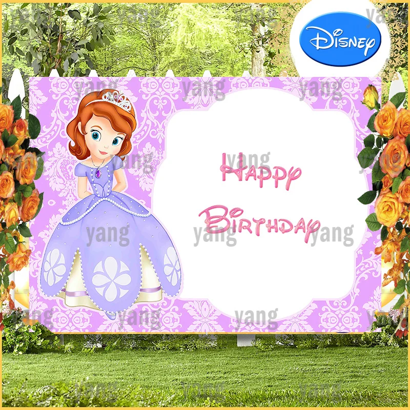 Disney Free Customize Sofia White Pattern Purple Backdrop Princess Girl Happy Birthday Party Decoration Baby Shower Background