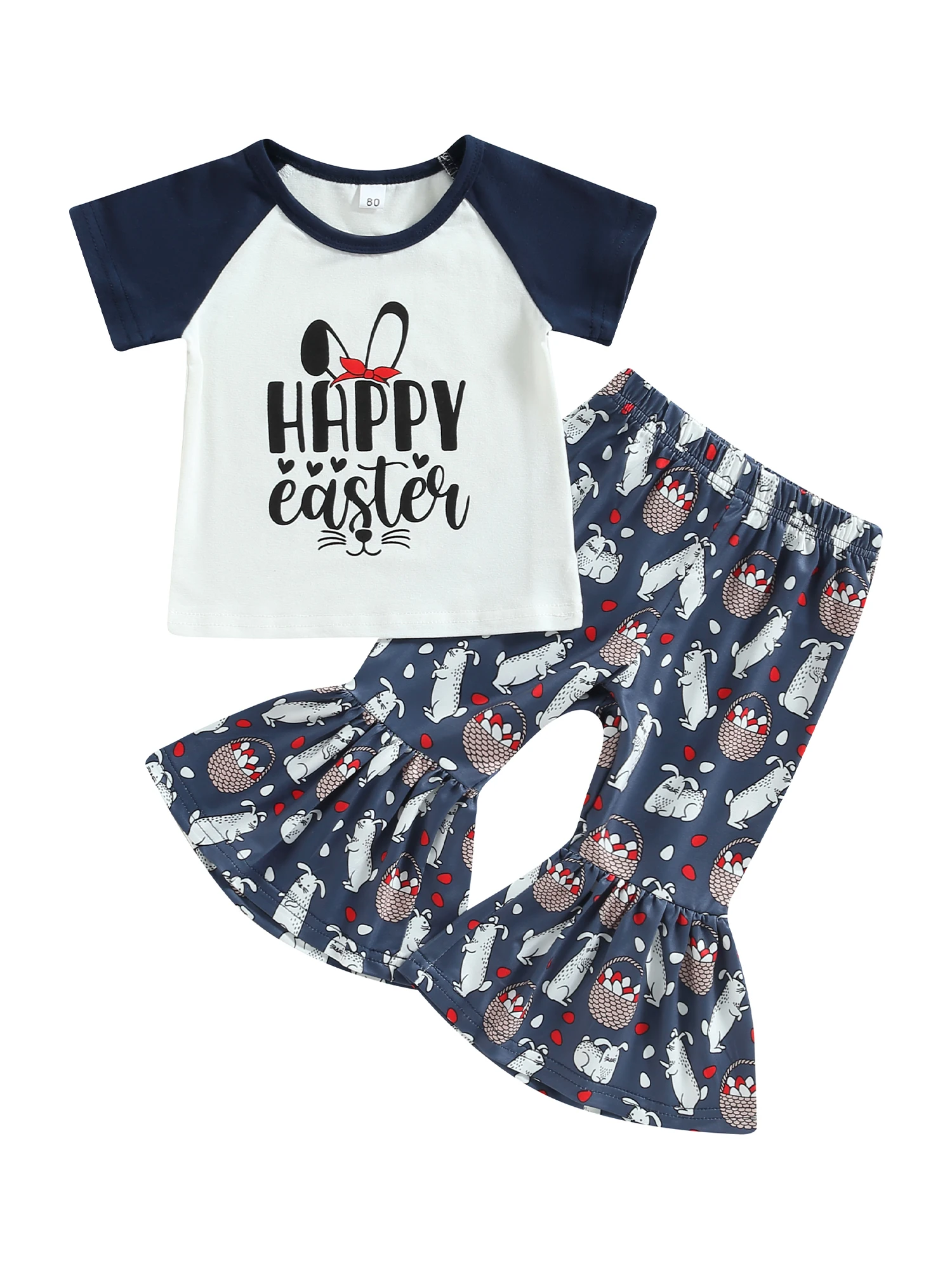 

Пасхальные наряды для маленьких девочек, футболка с коротким рукавом и принтом кролика, леопардовые расклешенные брюки, комплект летней одежды из 2 предметов