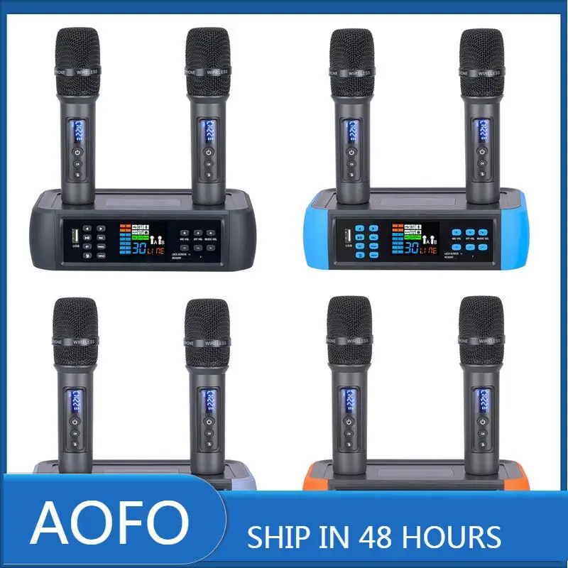 Беспроводная микрофонная система AOFO двойные портативные микрофоны UHF с
