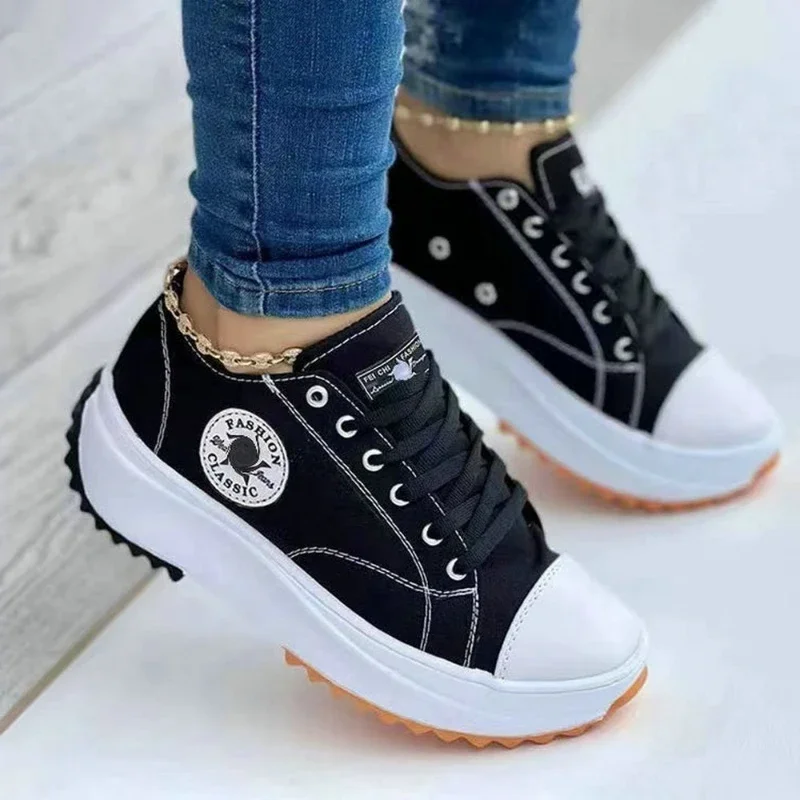 2023 New Ladies Sneakers Comfortable Breathable Canvas Shoes Fashion Lace Up Flat Ladies Casual Shoes Brand Shoes for Women