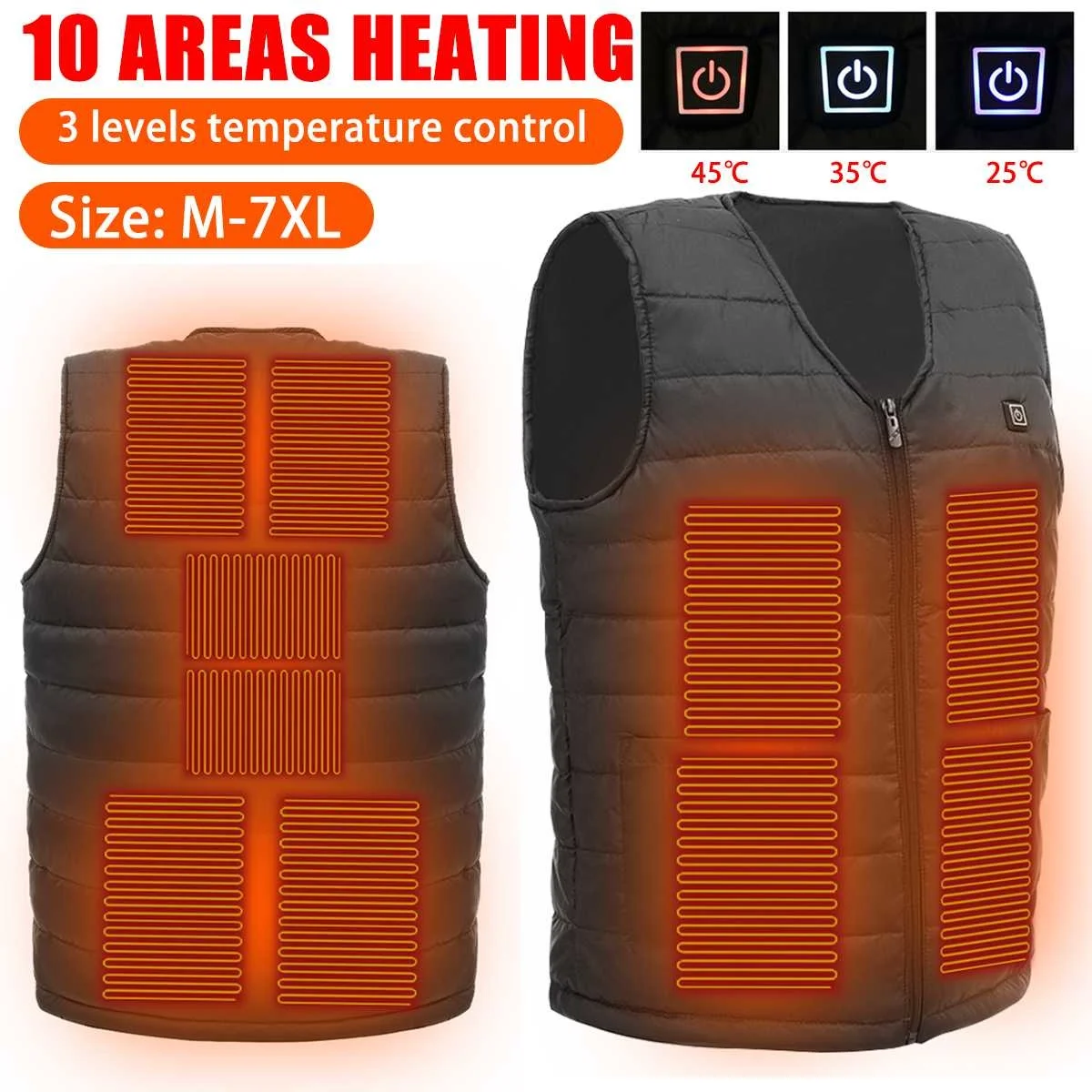 

10 Area Heated Smart heating Cotton Vest USB Infrared Electric Heating Vest Outdoor Flexible Thermal Winter Warm Jacket