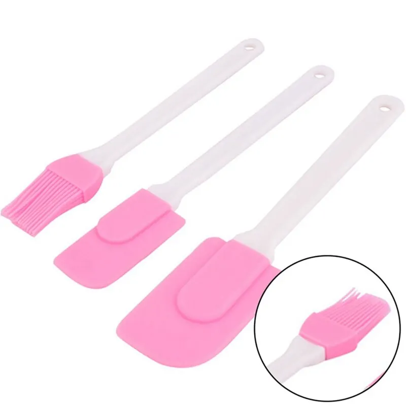 

3Pcs Cake Brushes Butter Scraper Silicone Cream Scraper Baking Pastry Spatula kitchen spatula Cream Mixer Pink Baking Tool