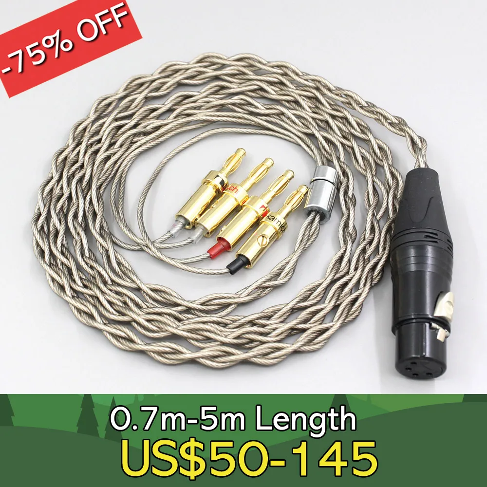 99% Pure Silver + Graphene Silver Plated Shield Earphone Cable For XLR Male Female 4.4mm 2.5mm To 4 pcs of Banana Plugs LN008115