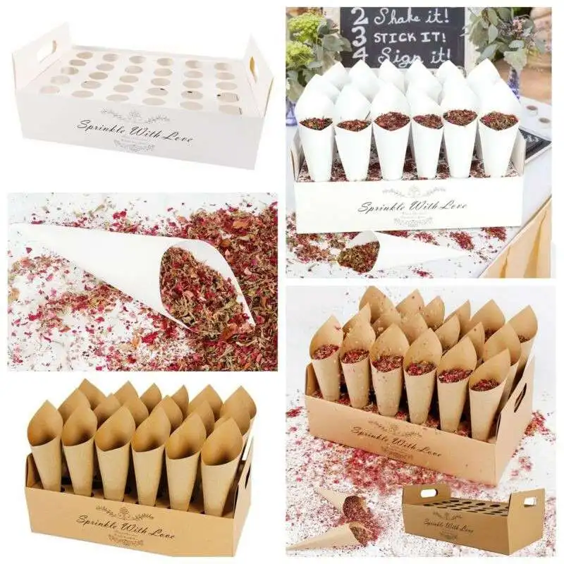 

Wedding Decoration Kraft Paper Holder Stand Box Wedding Confetti Cone Tray