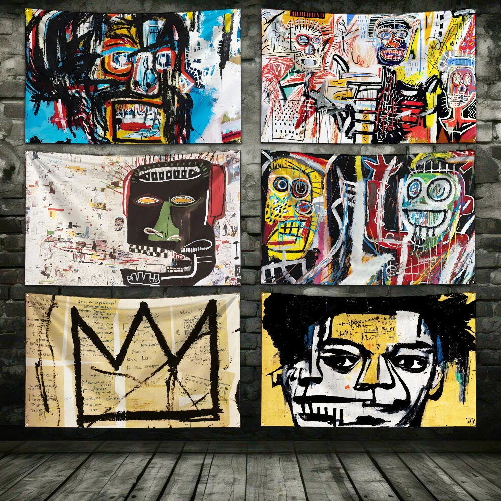 Художественное граффити J-Jean-M-Мишель B-BasquiatS флаг полиэфир цифровая печать баннер