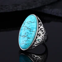 vintage turquoise hollow design ring 925 sterling silver ring fine jewelry for women men ring party gift dropshipping