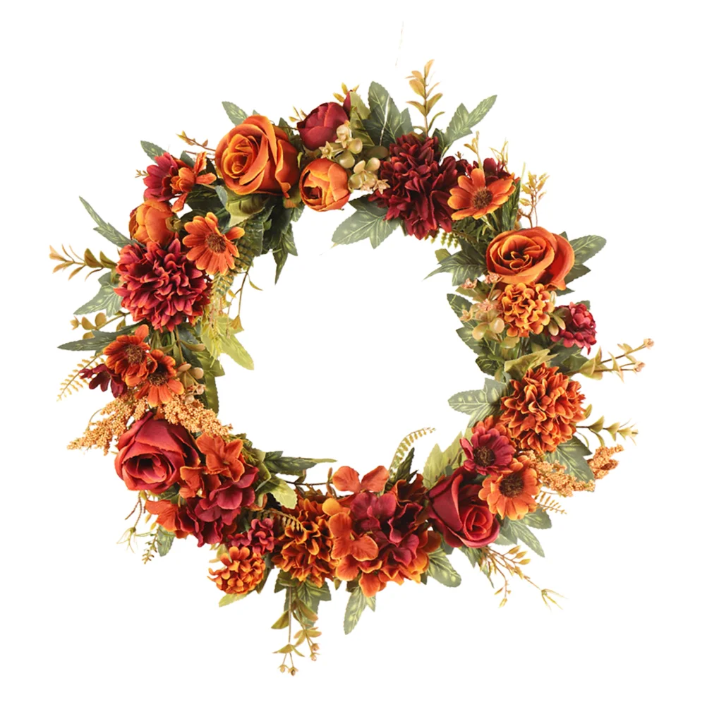 

Simulation Rose Wreath Thanksgiving Door Garland Flower Wall Hanging Home Decoration Flowers Wooden Plants