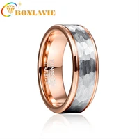 bonlavie 8mm steel hammered fine groove rose gold tungsten steel ring tungsten carbide ring fashion wedding jewelry best gift