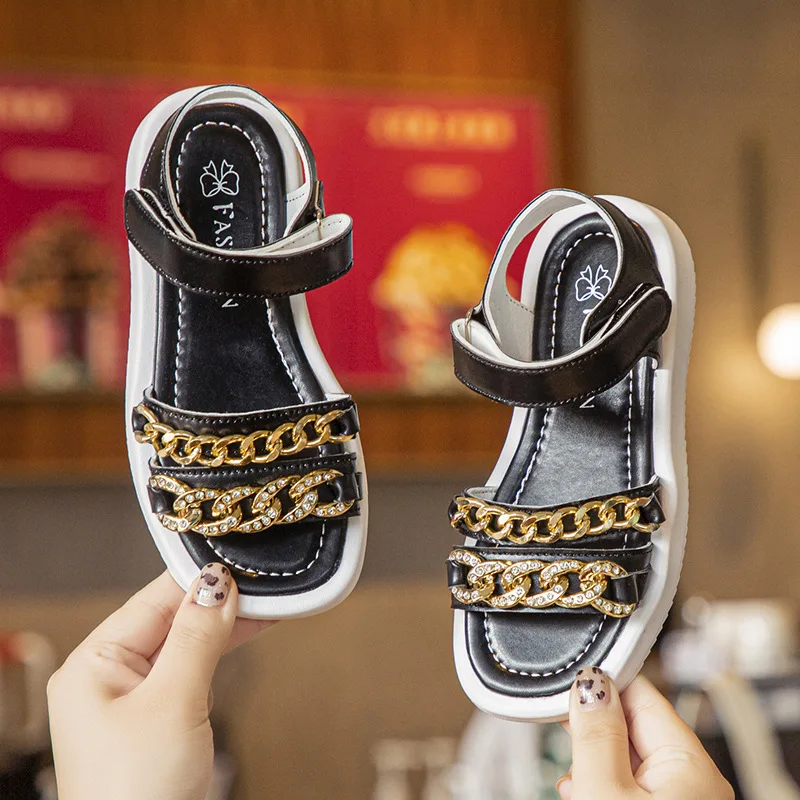 

2022 Baby Girl Sandals Summer Fashion Kids Baby Girls Bling Rhinestone Princess Single Sandals for Little Big Girl's Shoes