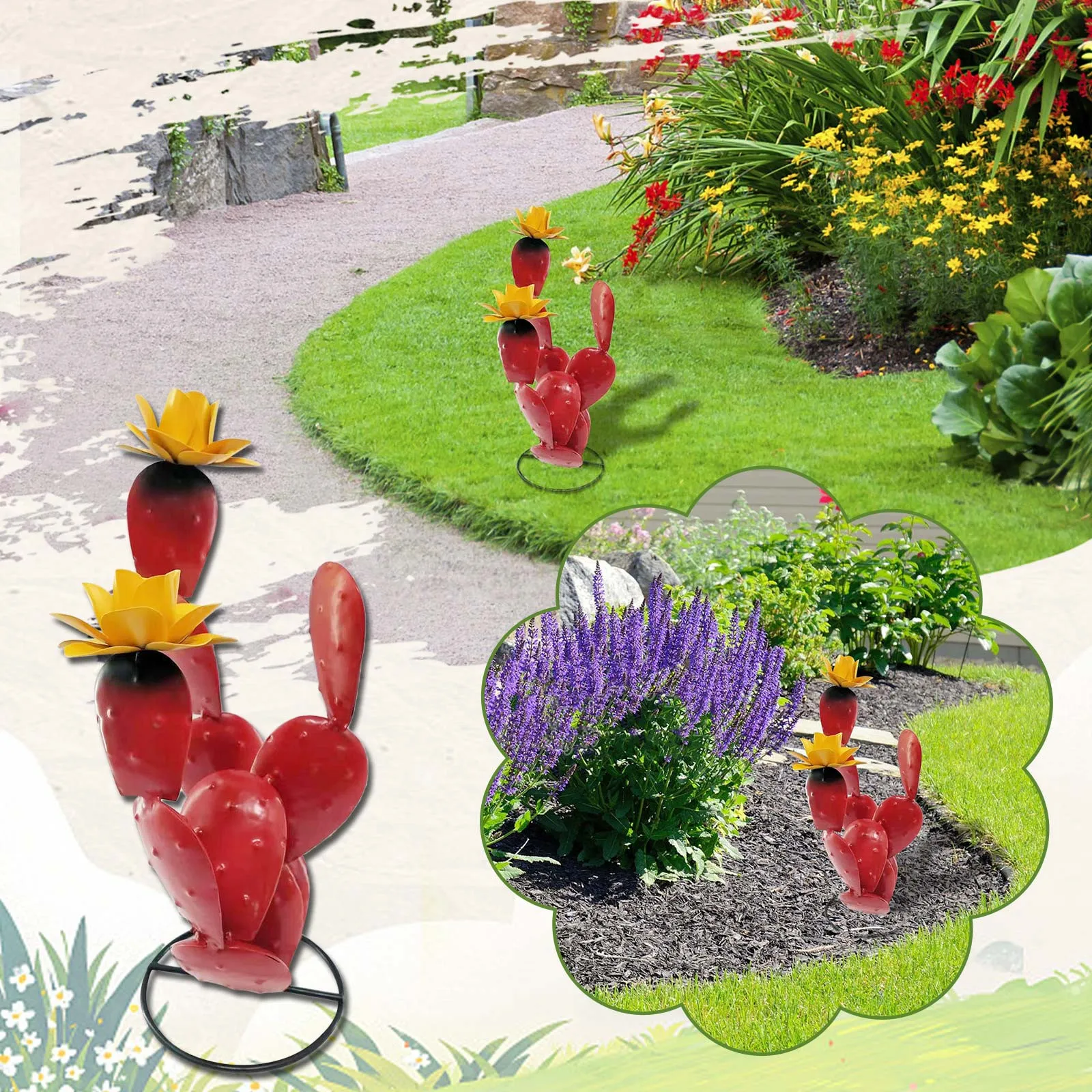 

Colorful Metal Cactus Lawn Large Christmas Balls Ornaments for Tree Middle Finger Hand Sculpture Gnomes Garden Decorations