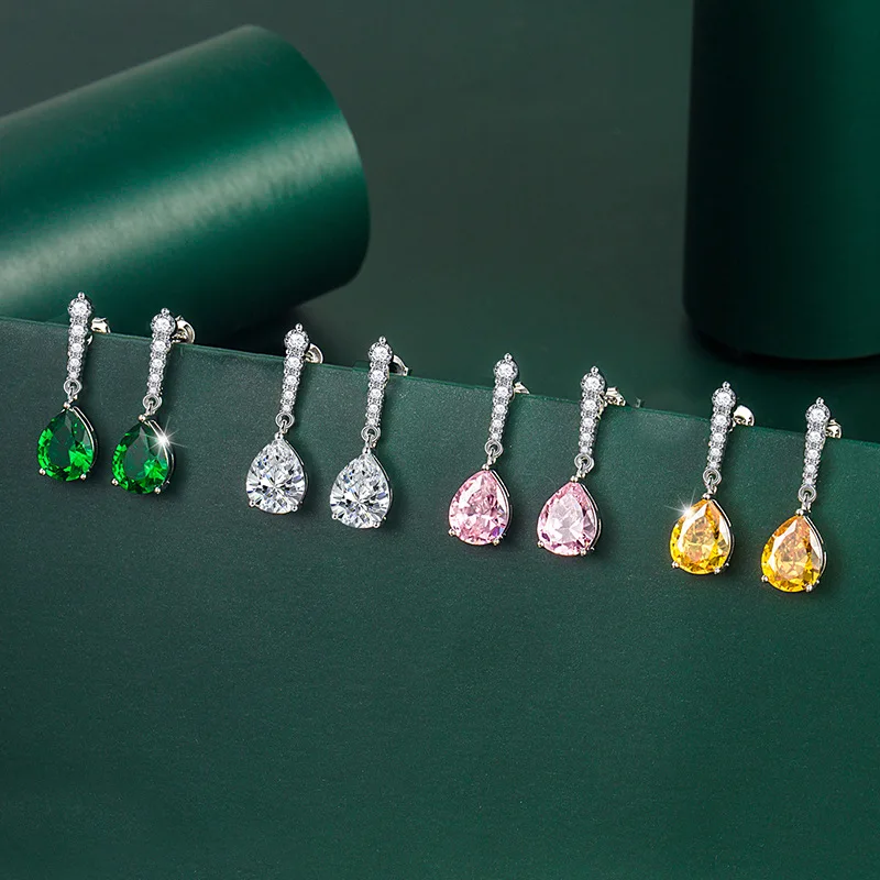 

New Moissanite Water Drop Earrings Female European and American Fashion Colored Diamond Earrings Multicolor Series Earrings