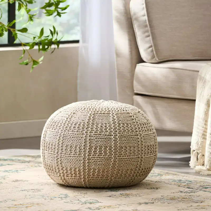 

Круглые плюшевые Fabric Poufs, бежевые стулья для гостиной
