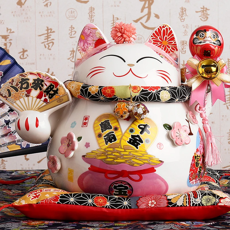 

9 дюймов керамический кот удачи Манеки Neko украшение для дома подарок фэн-шуй счастливая кошка копилка центральный элемент