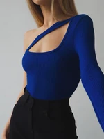 y2k one shoulder women hollow out asymmetrical bodysuit casual autumn 2021 streetwear solid female sexy fashion top