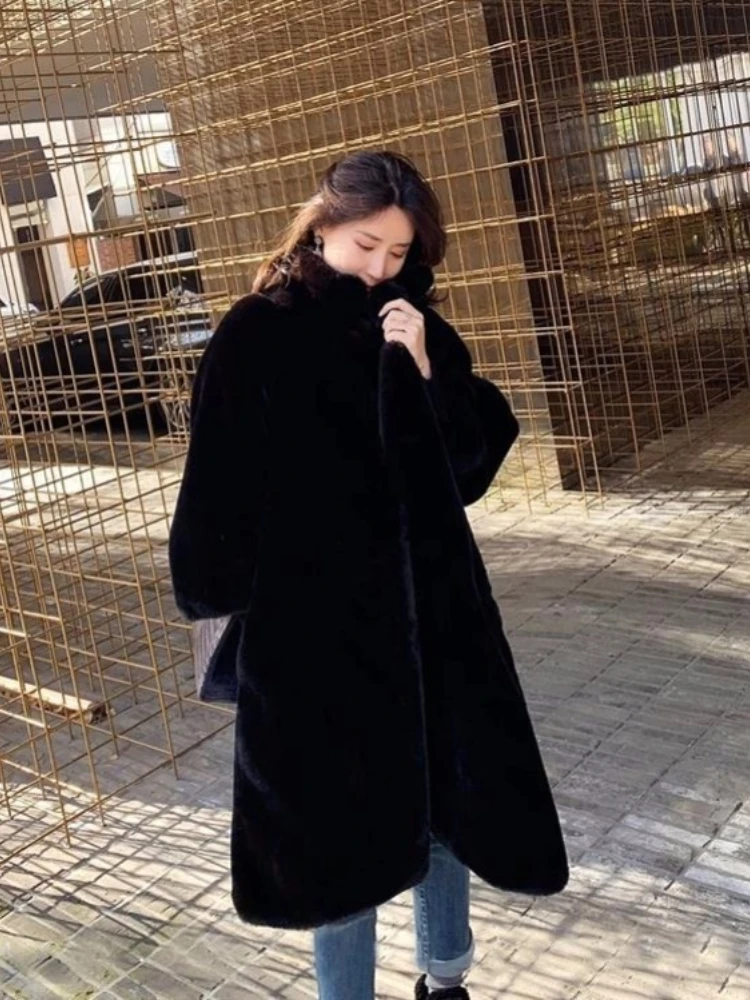 2022 new autumn and winter Korean faux mink fur loose coat ladies lamb plush coat long