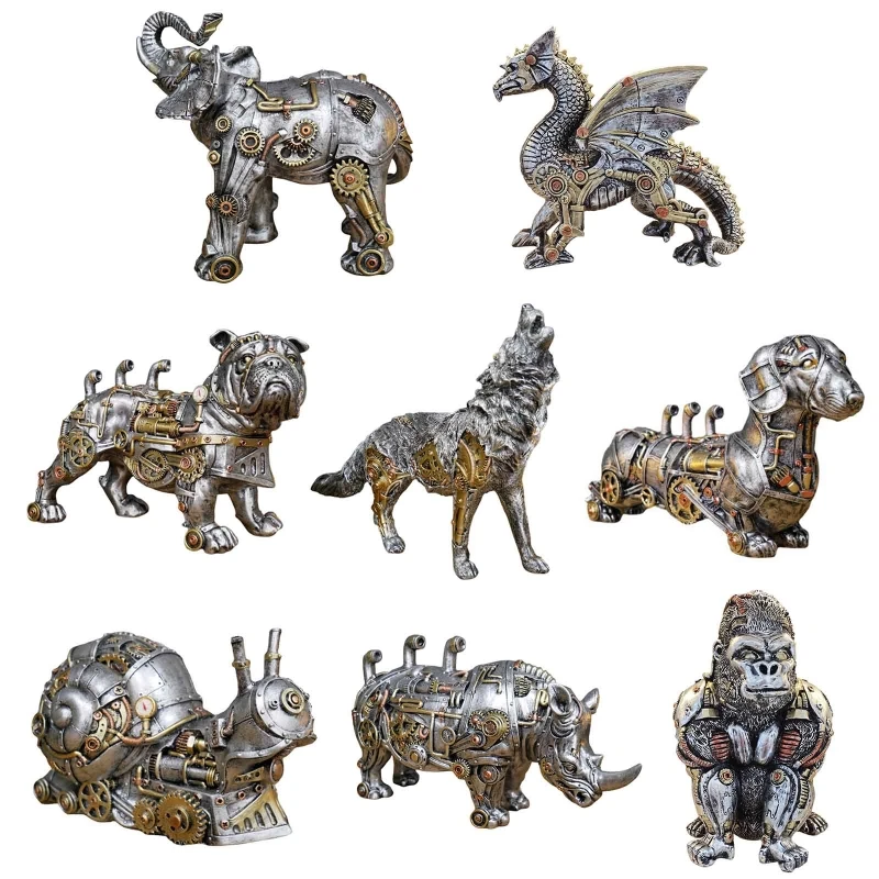 

Steam Machinery Punk Animal Ornament Resin Figurine Crafts Mechanical Dog for Home Bedroom Office Desktop Decoration