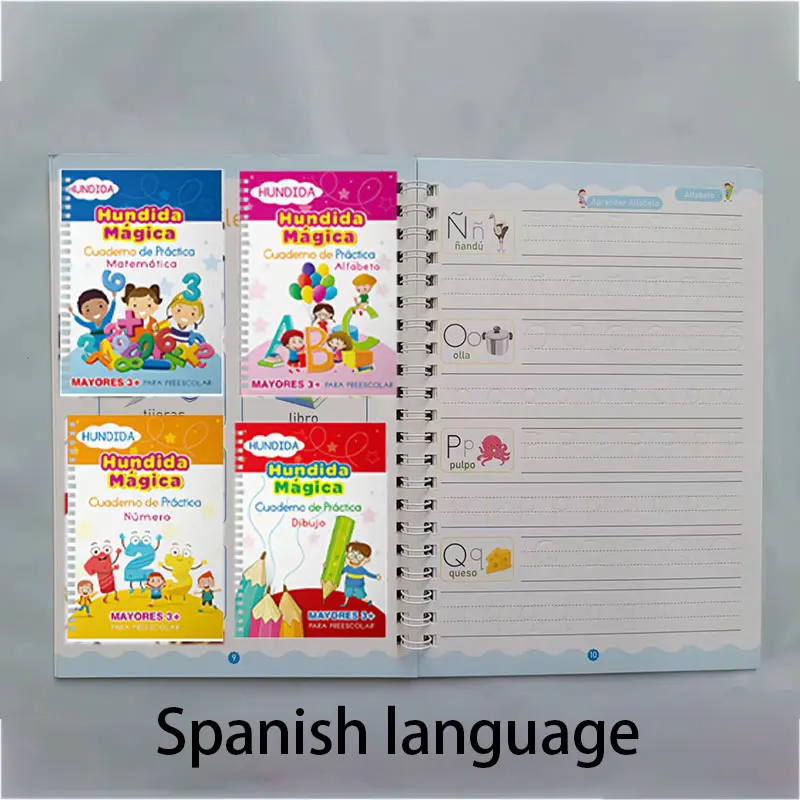 

NEW Spanish Magic Book Learn Writing Math Practice 3D Copybook Workbook Reusable Children's Writing Student Textbook Kid Gift