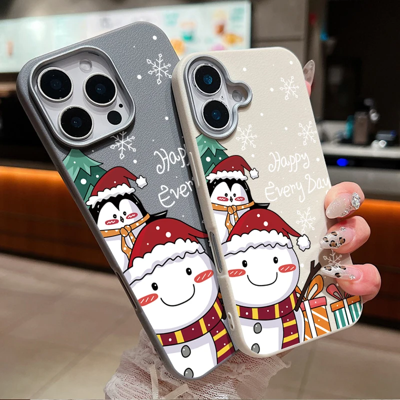 Рождественский чехол с изображением пингвина и снеговика для iPhone 16 Pro Max мягкий