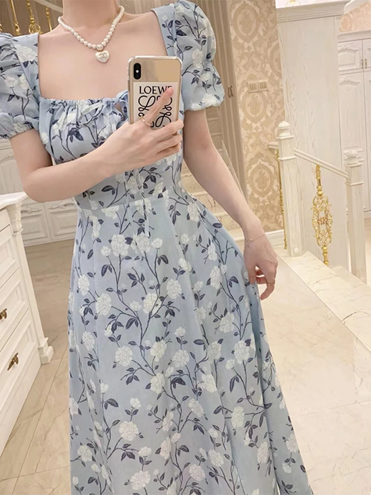 

Платье женское средней вечерние Ны с цветочным принтом и пышными рукавами