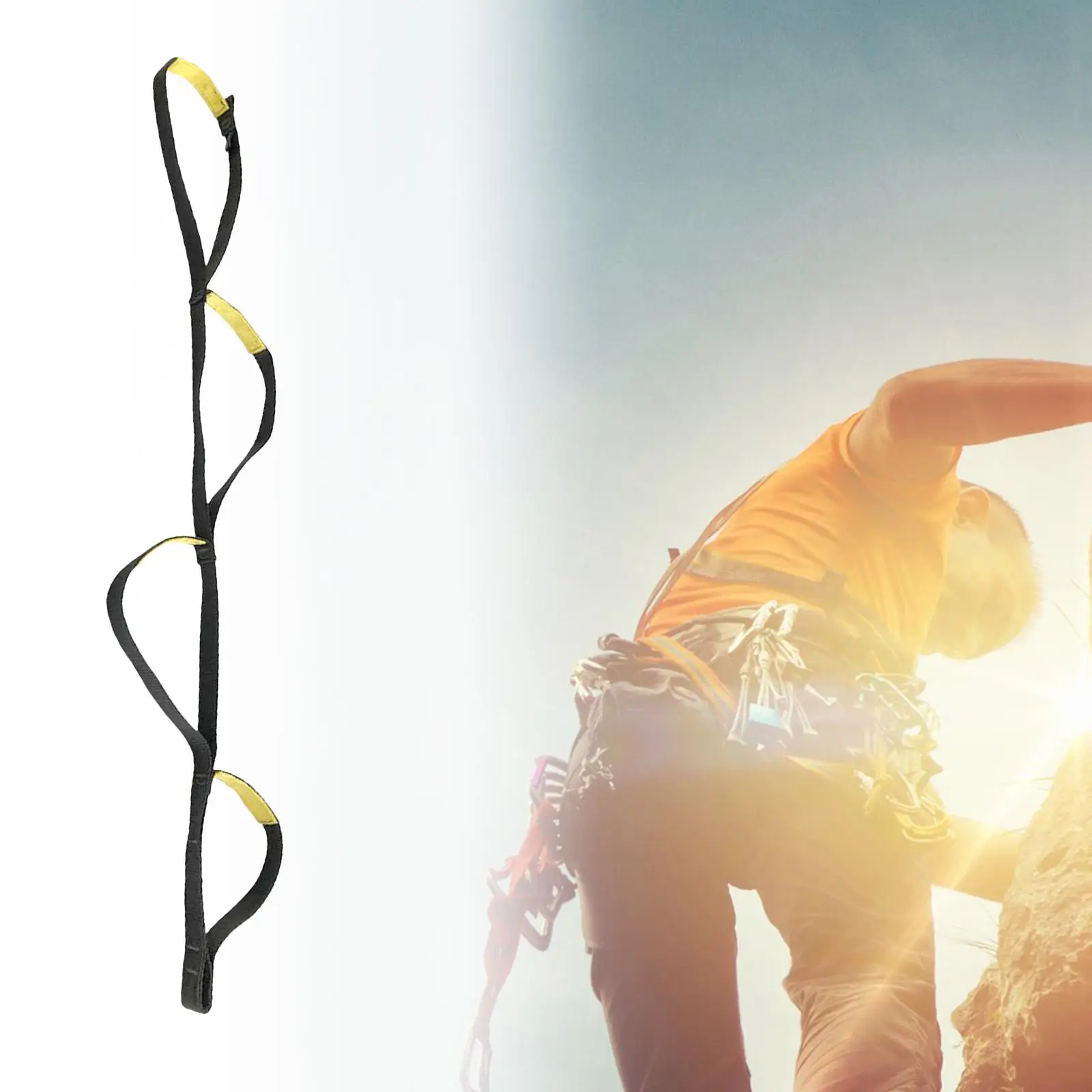 4 Step Climbing Rope Aider Rappelling 110cm Webbing Strap Ladder Foot Ascender Loop for Swim Sports Hiking Kayaking Backpacking