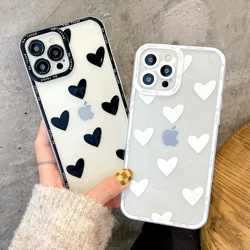 

Fashion Transparent Love Heart Phone Case For iPhone 11 12 13 Pro Max XS X XR 7 8 Plus Shockproof Bumper Back Cover