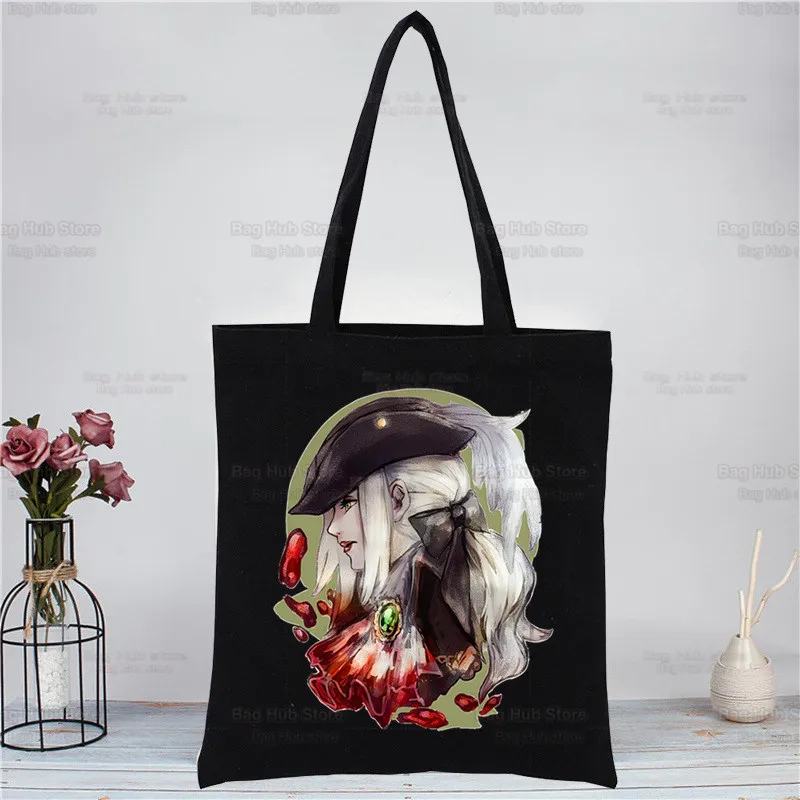 

Bloodborne Black Art Canvas Bag Totes Simple Maria Hunter Game Shopping Bags Life Marker Symbol Blood Borne Casual Pacakge