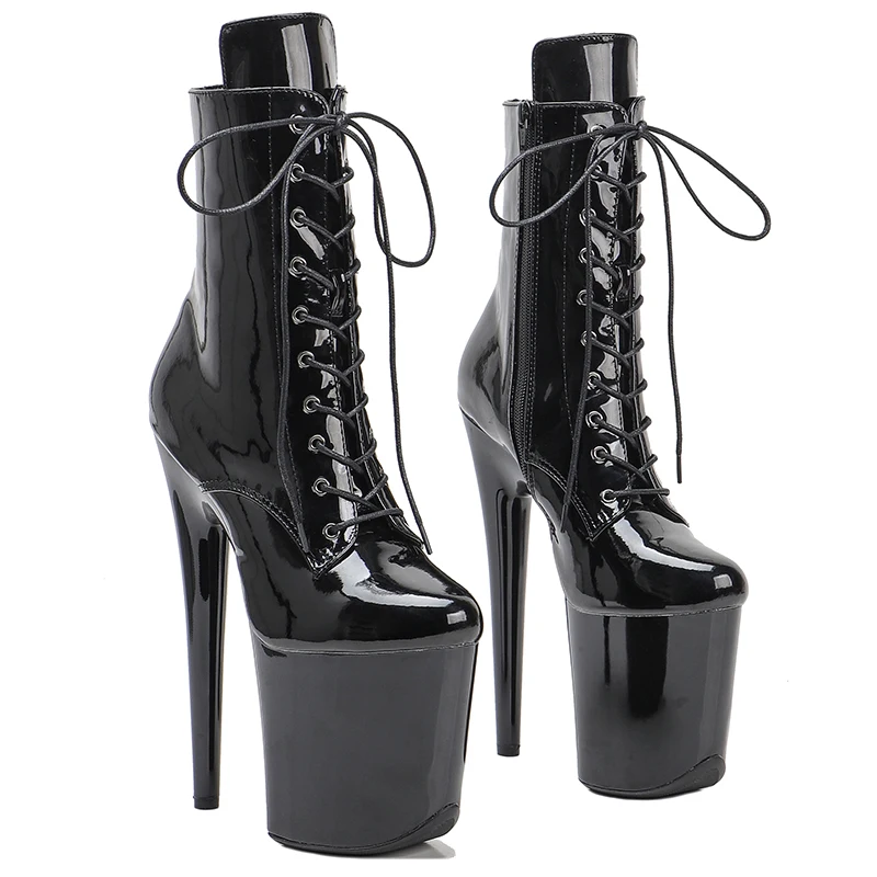 Leecabe 20CM/8inches   Shinny Black High Heel platform Boots  Pole Dance hight boot Pantent Materials