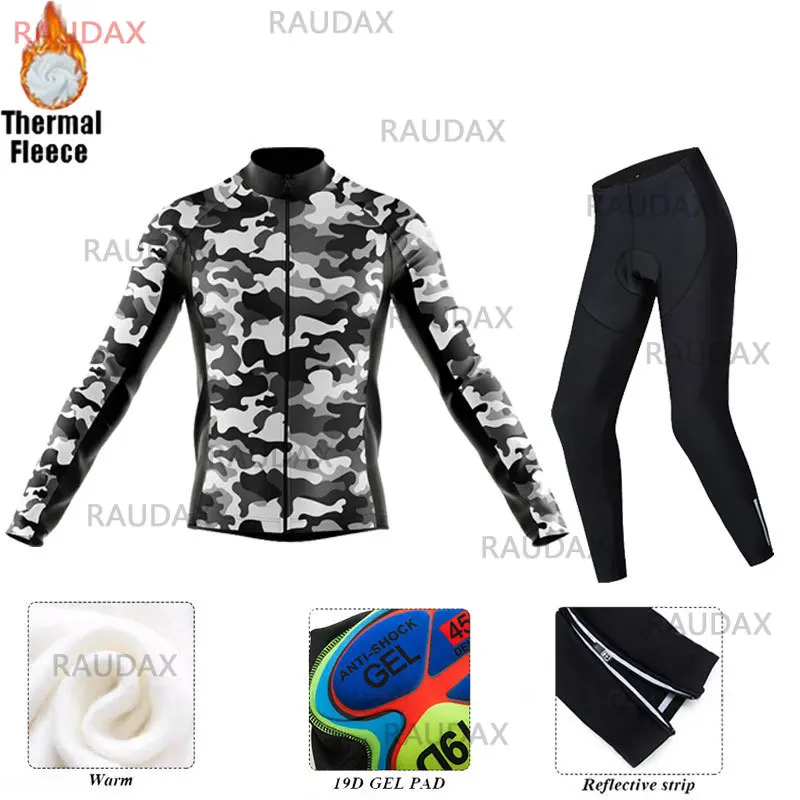 

Зимний Камуфляжный комплект велосипедной одежды Raudax, Мужская Флисовая одежда с длинным рукавом, одежда Cycl, одежда для команды, горного вело...