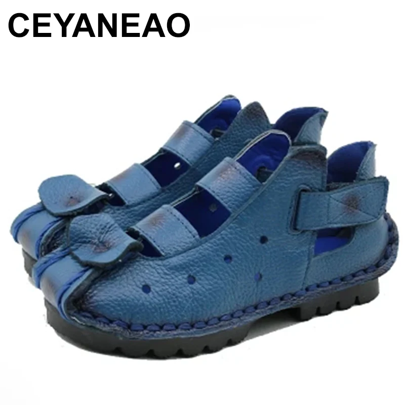 

2023 Summer Soft Bottom Flat Genuine Leather Women Shoes Personality Leisure Women Sandals Retro Handmade Sandals sapato
