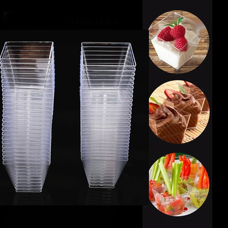 

10 шт., пластиковые трапециевидные чашки для десертов