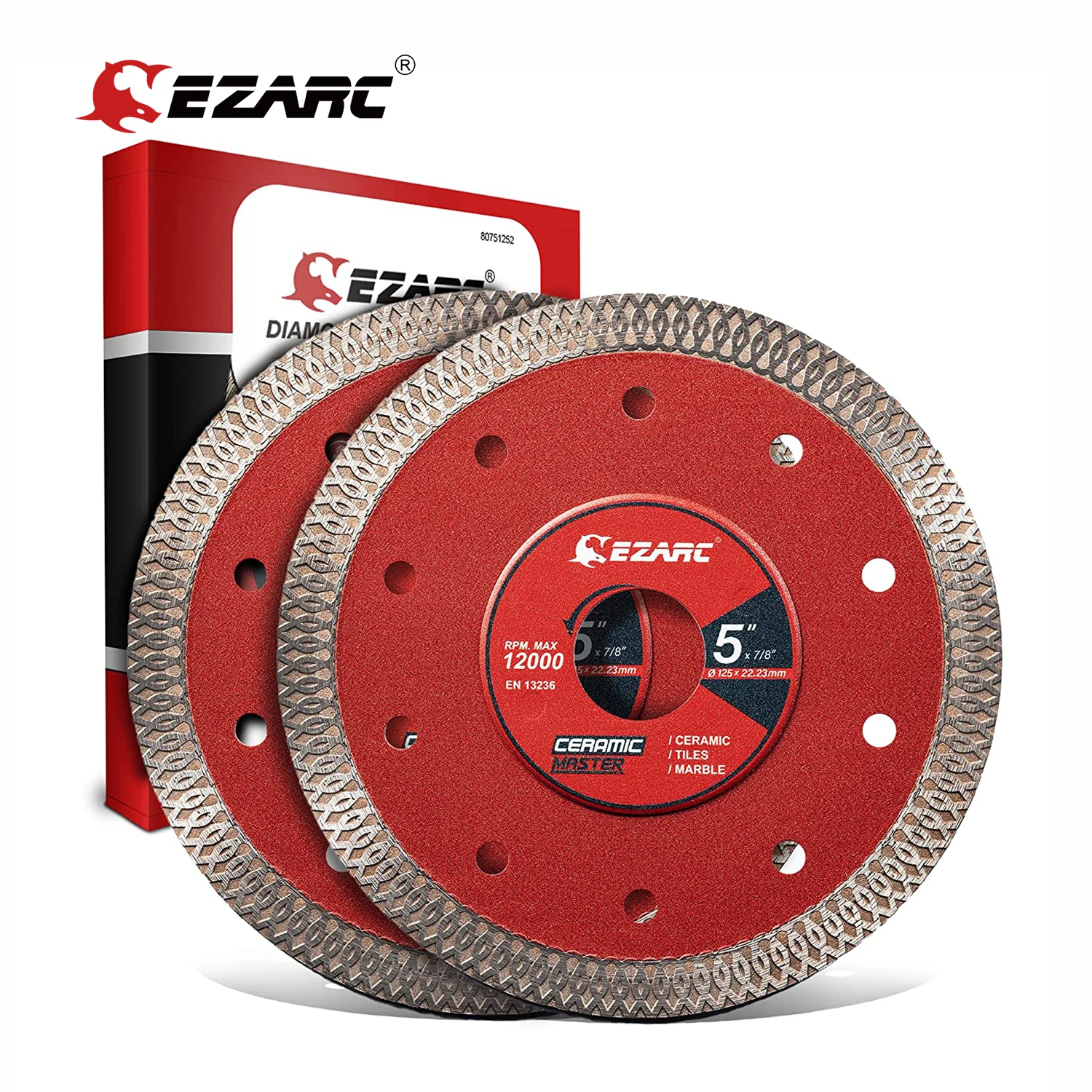 EZARC 2Pc 5'' & 4.5'' Super Thin Diamond Saw Blades for Angle Grinder Diamond Tile Blade for Cutting Ceramic Granite Marble Tile