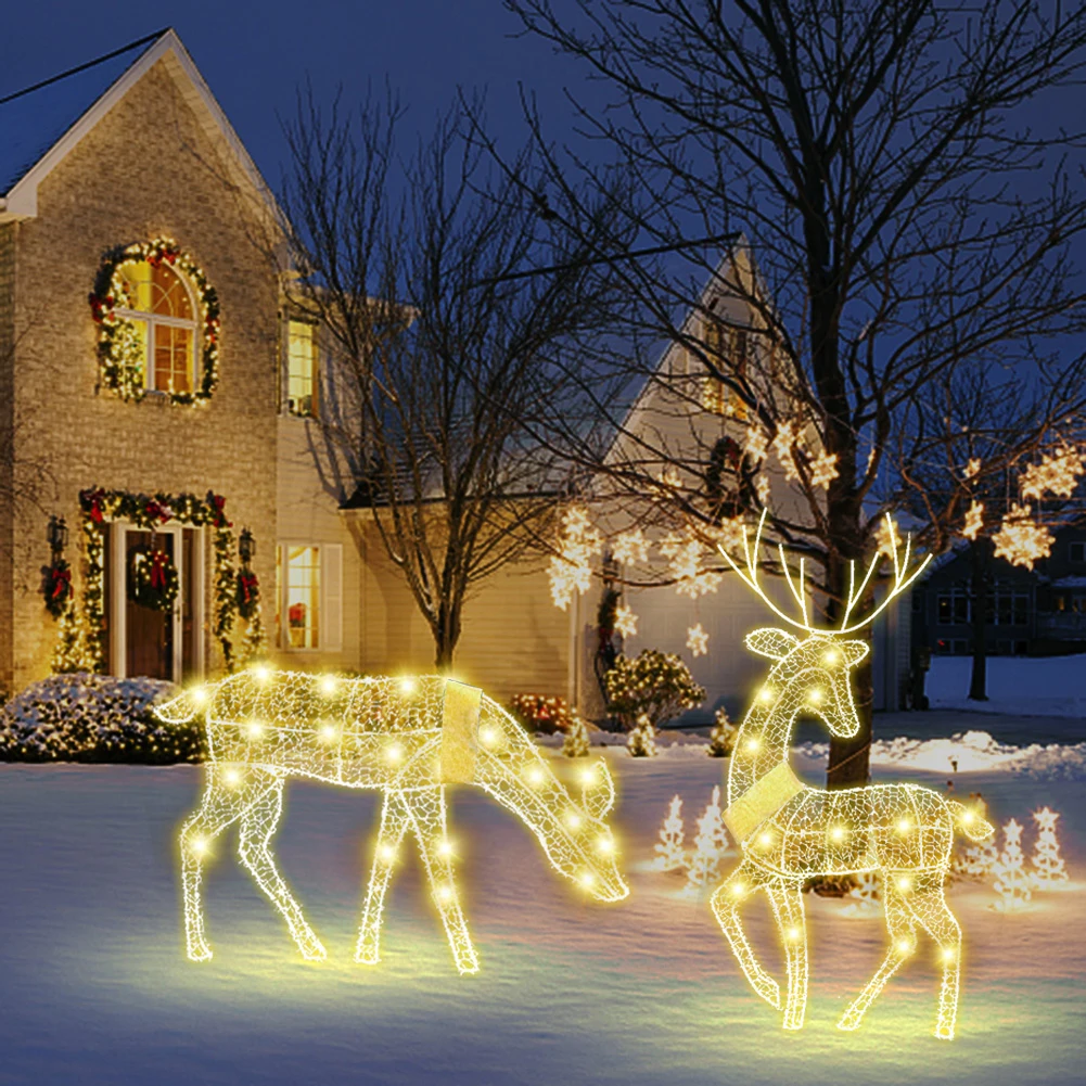 

Luminous Reindeer Ornament with String Light IP65 Waterproof Deer Christmas Decor Light Up Bucks Gold Scalf Christmas Decoration