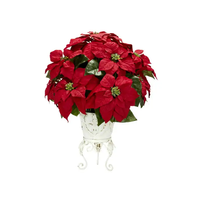 

Poinsettia with Metal Planter Silk Flower Arrangement
