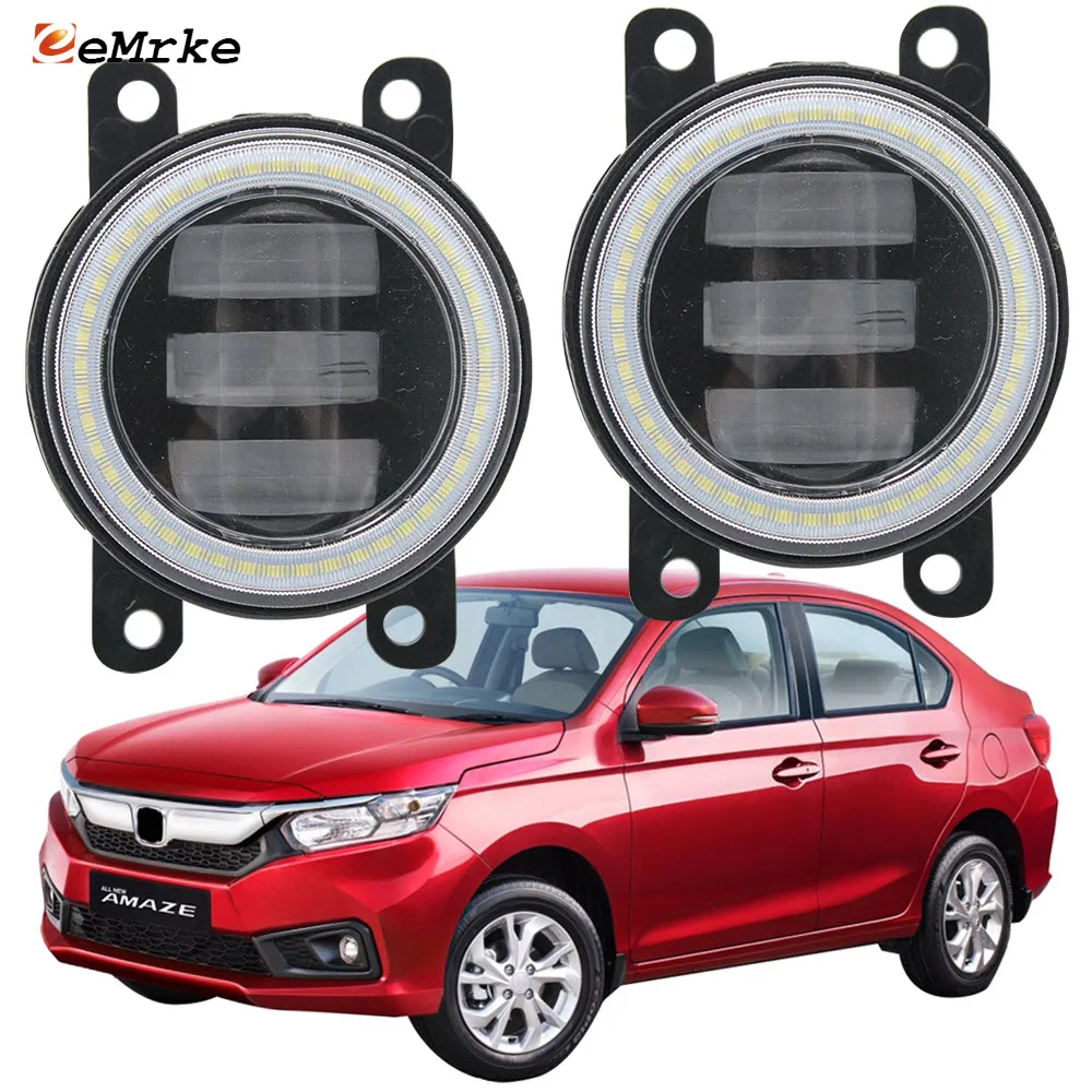 

Pair 2-IN-1 Led Angel Eyes DRL Daytime Running Light for Honda Amaze 2018 2019 2020 Car Fog Lights Assembly Headlights with Lens