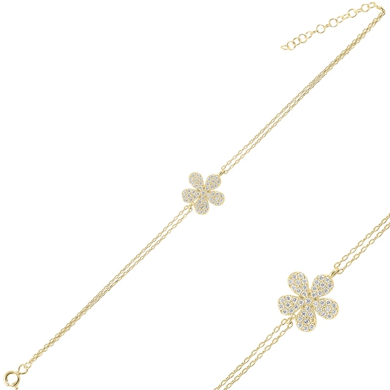 

Серебряный браслет-цепочка с фианитами двойного ряда