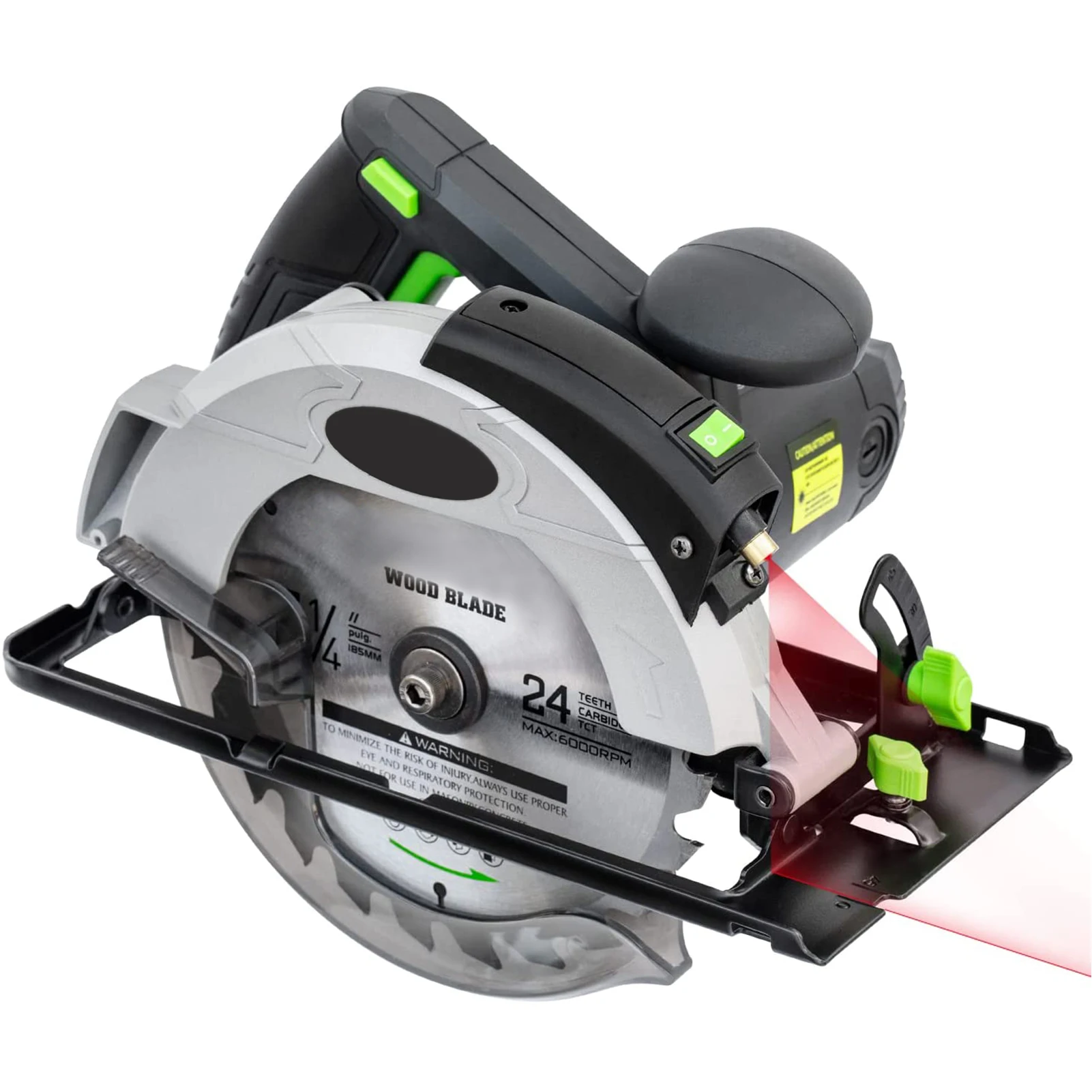 12A Corded Electric Circular Saw 5500RPM with 7-1/4'' Saw Blade Laser Guide 2.45'' (90°) & 1.81'' (45°) Max Wood Cutting Depth