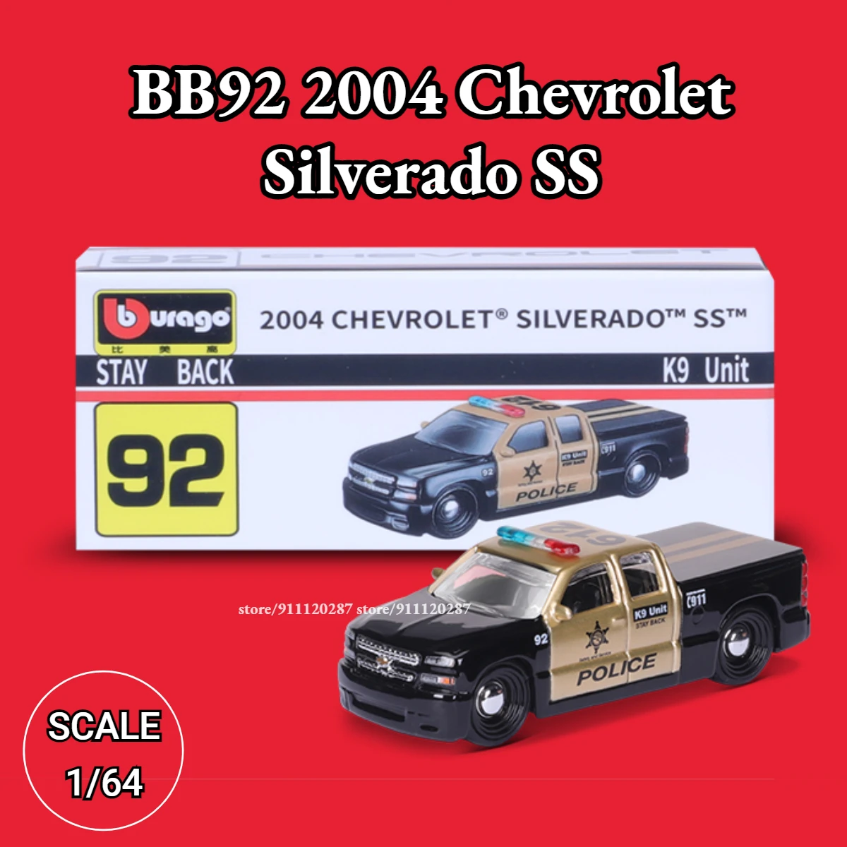 

Bburago 1:64 Mini Car Model, BB92 2004 Chevrolet Silverado SS Scale Metal Diecast Miniature Art Replica Vehicle Collection Toy