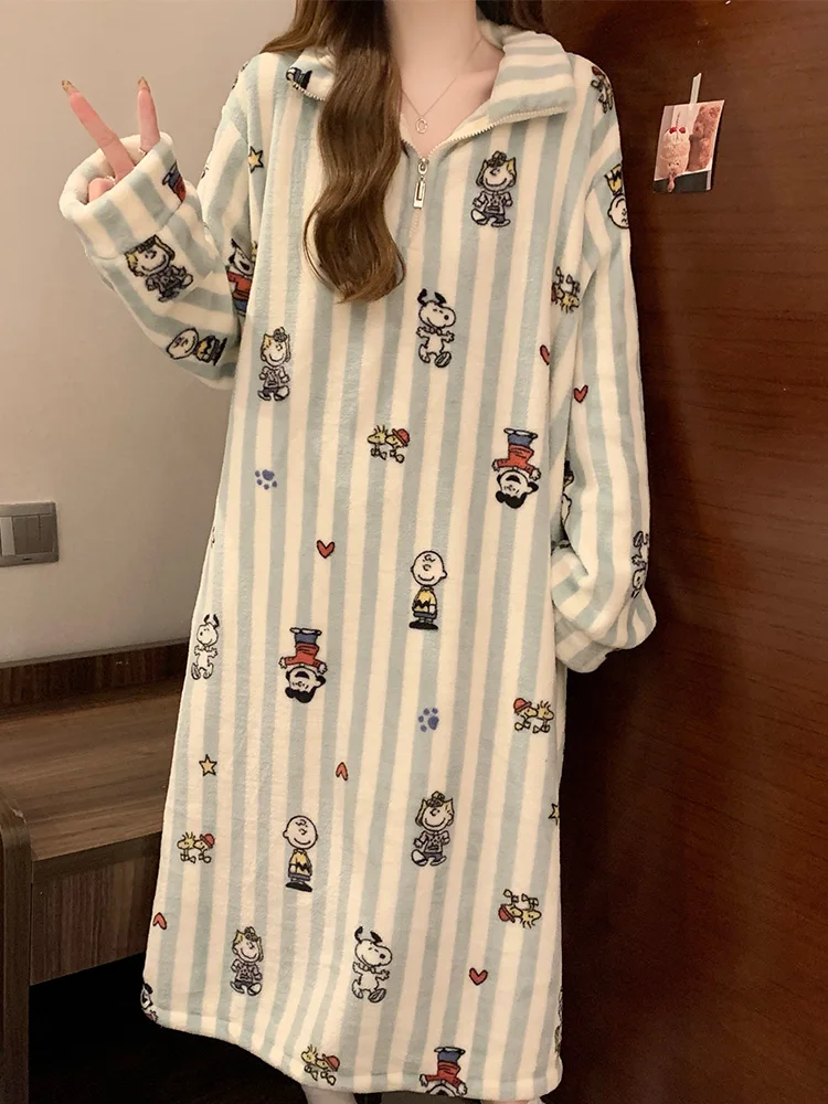 Фланелевая ночная рубашка на осень и зиму 2024 женская с длинными рукавами