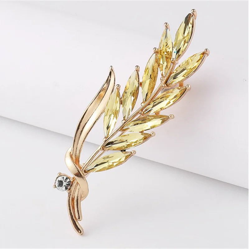 Роскошная брошь в виде пшеницы с кристаллами характерная Женская и мужская для