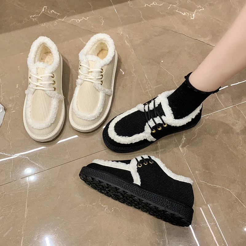 

Лоферы женские с закрытым носком, меховые повседневные кроссовки, платформа, Мокасины, плоская подошва, модная новая зимняя обувь, осень
