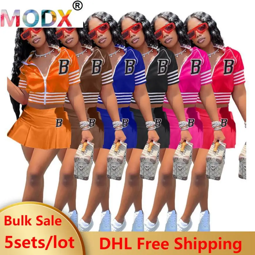 

5 Sets Bulk Wholesale Two Piece Sets Skirts Women Baseball Outfits Summer Mini Skirt Y2k Rave Dresses Suit Wholesale 7078