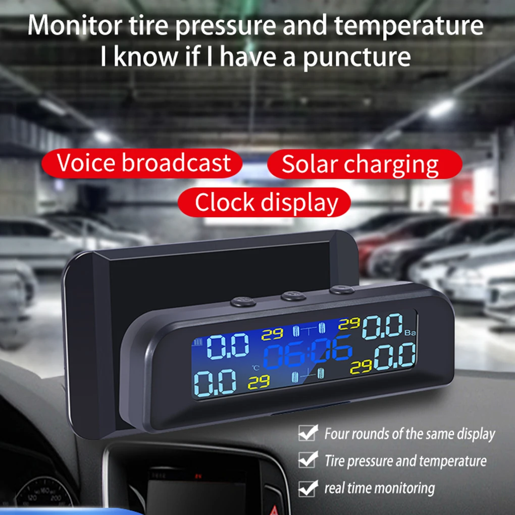 

Car Tire Pressure Sensor LCD Digital Display Wireless Tyre Alarm System Upgrade TPMS Temperature Gauge with Wrench Nuts