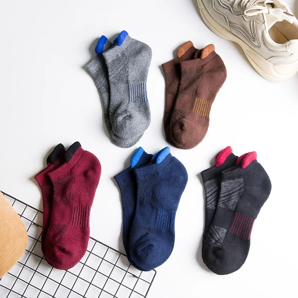 5 Pairs Soft Breathable Women and Men Sports Boat Socks Solid Color Professional Fashion Casual Women Cotton Athletic Socks
