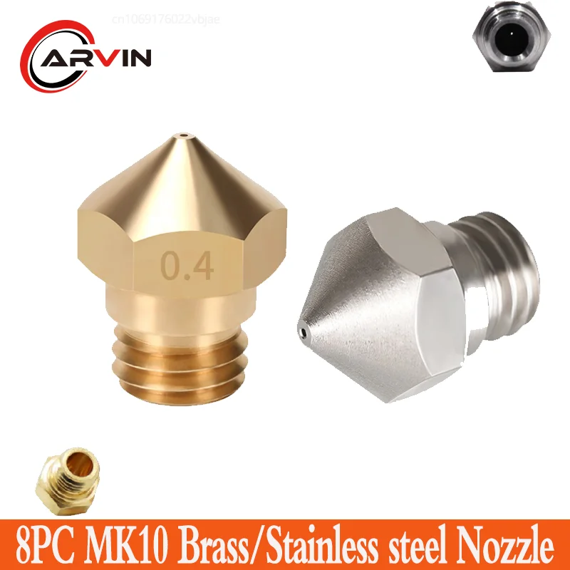 

Arvin 8PCS/Set 3D Printer MK10 Nozzle Brass Stainless Steel M7 Thread 0.2 0.3 0.4 0.5 0.6 0.8 1.0mm 1.75mm for MK10 Extruder