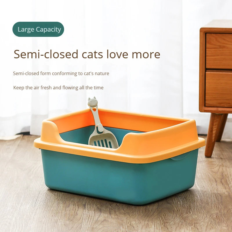 

Semi Closed Cat Litter Box Increase In Depth Detachable Prevent Splashing Cat Toilet Pet Supplies