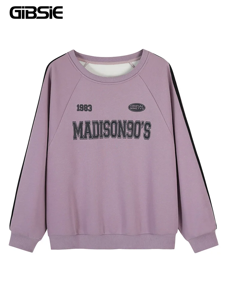

GIBSIE Plus Size Women's Casual Oversized Thicken Fleece Sweatshirt 2023 Winter New Vintage Letter Print Warm Pullover Tops