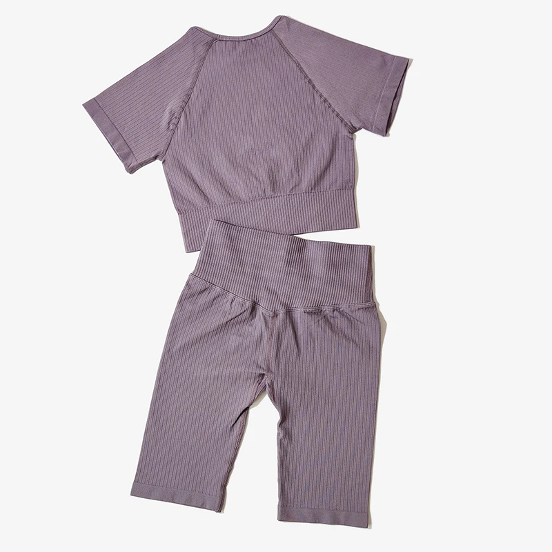 WAREBALL Seamless Yoga Set Women 2pcs Crop Top T-shirt High Waist Shorts Gym Clothes Sport Suit Workout Outfit Sport Wear