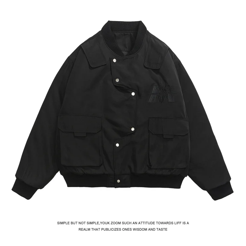 

YASUGUOJI Streetwear Winter Mens Thicken Cotton Liner Jacket Japanese Vintage Baseball Coat Man Outwear Casual Embroidery Jacket